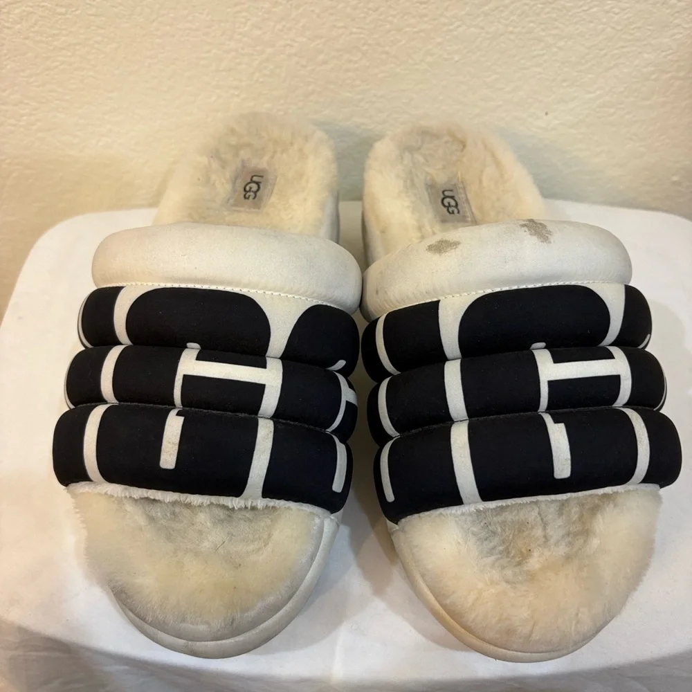 UGG® Maxi Slide Padded Logo Platform‎ Sandals plush fur